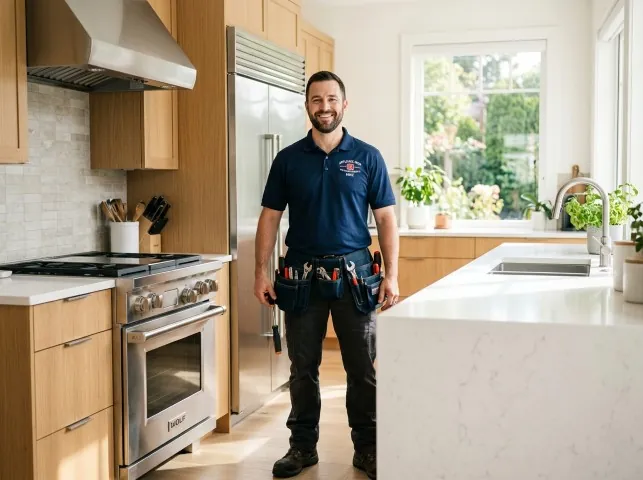 Appliance Repair Hero technician in a Byron, IL kitchen after an appliance repair